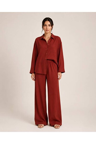 Rouge basıc Ayrobin Loose Shirt and Pants Two-Piece Set