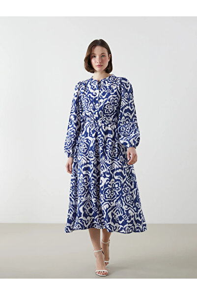 LC Waikiki Blue Judge Collar Patterned Dress
