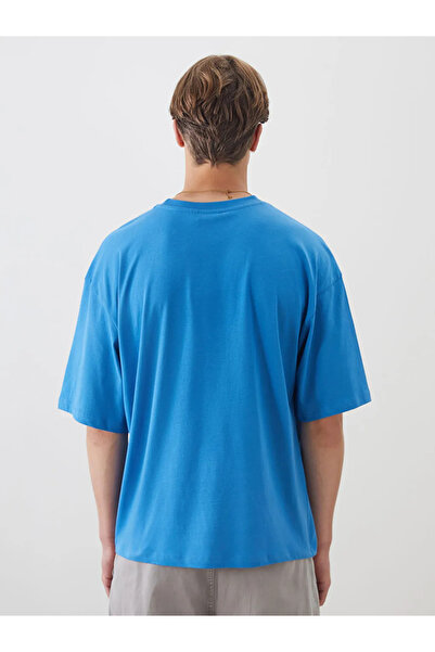 LC Waikiki Blue Crew Neck Printed Combed Cotton Men's T-Shirt