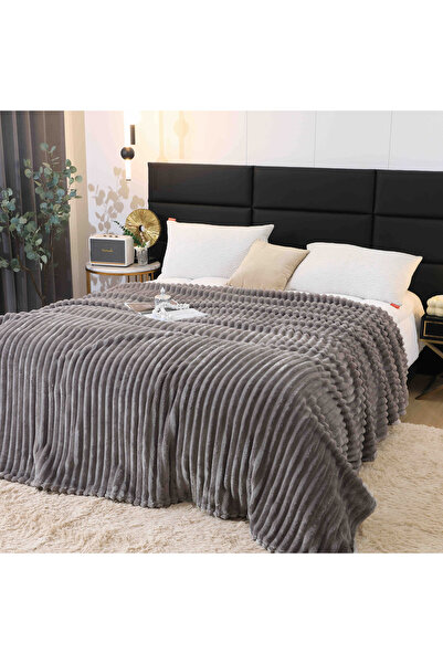 Vivendo Patura catifelata Cocolino cu Dungi, Model Uni, 200 x 230cm