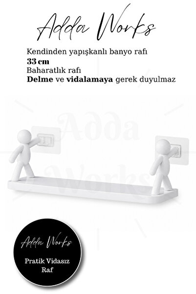 Adda Works Kendinden Yapışkanlı Duvar Rafı 33 Cm Banyo Rafı, Baharatlık Rafı,...