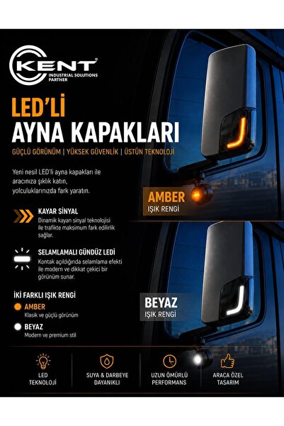 Mehter Mercedes Actros Tır Mp4 Mp5 Mp6 Uyumlu Ledli Krom Ayna kapağı 3Mod Kay...