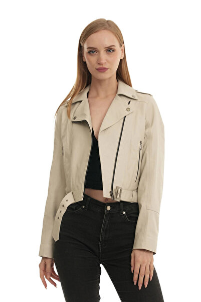 BUENO Beige Nappa Women's Leather Coat