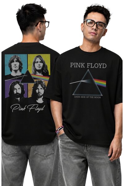 Fuddy Moda Tricou unisex oversize cu imprimeu pe spate Pink Floyd Dark Side O...