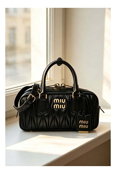 Miu Store Small Arcadie Top Handle Bag in Matelassé Nappa Leather Crossbody S...