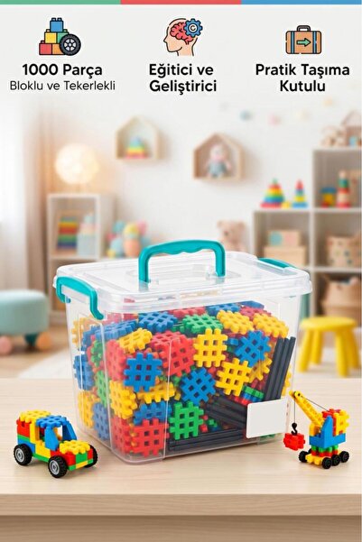 Tıfıl Toys 1000 Pieces Geometric and Wheel-Shaped Educational Building Toy Se...
