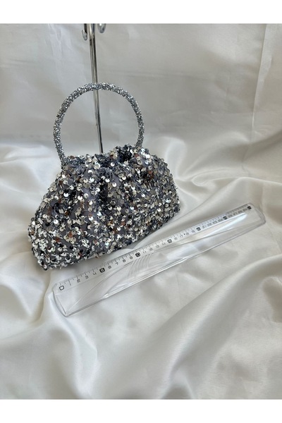 posst bag Silver Sequined Portfolio Evening Dress Clutch Bag