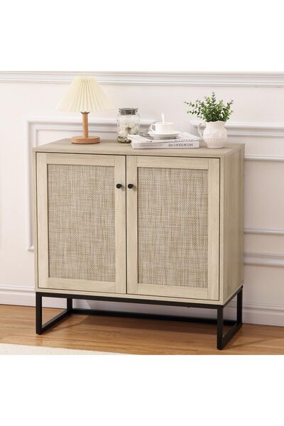 Garvee - Rattan Buffet Cabinet with 2 Doors, Farmhouse Console Table with Sto...