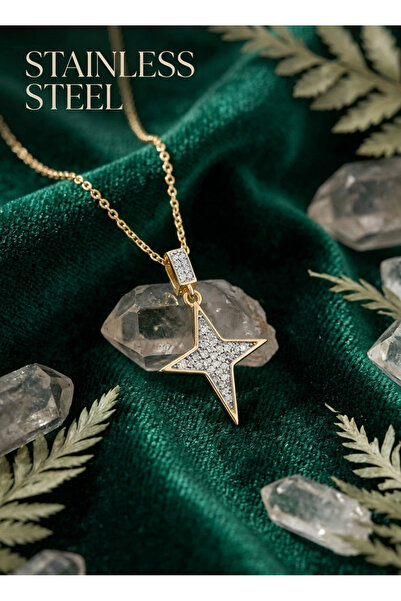 stainless steell سلسلة فولاذية 316L ذهبية اللون على شكل نجمة القطب مرصعة بحجر...