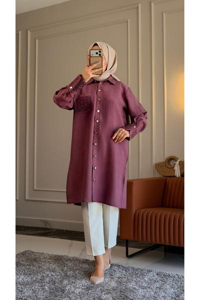 Suede Style 6544 - Comfortable and Stylish Buttoned Pocket Sleeve Pocket Embr...