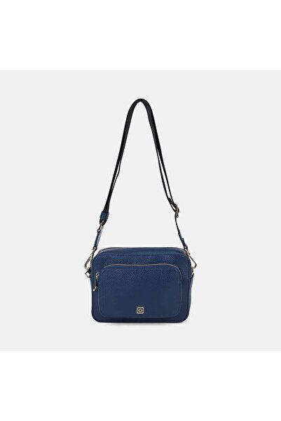 Desa Women's Navy Blue Double Compartment Leather Messenger Bag