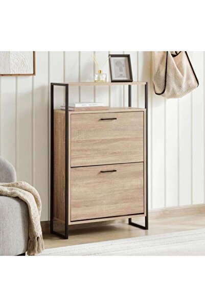 PAN HOME Tessa Shoe Rack 12 Pairs With 2 Drawer 1 Shelf - Natural & Black
