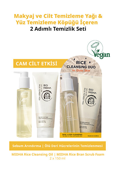 MIDHA Makyaj Temizleme Yağı & Temizleme Köpüğü İçeren 2 Adımlı Set Rice 2 Ste...