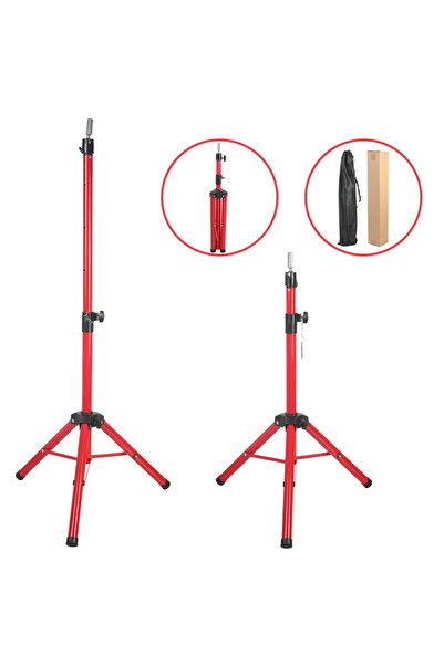 Genel Markalar Kuaför Eğitim Mankeni İçin Metal Tripod - Kırmızı + Taşıma Çan...