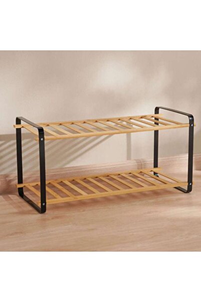 PAN HOME Rina 2 Tier Bamboo Shoerack 66x28x32cm - Natural and Black