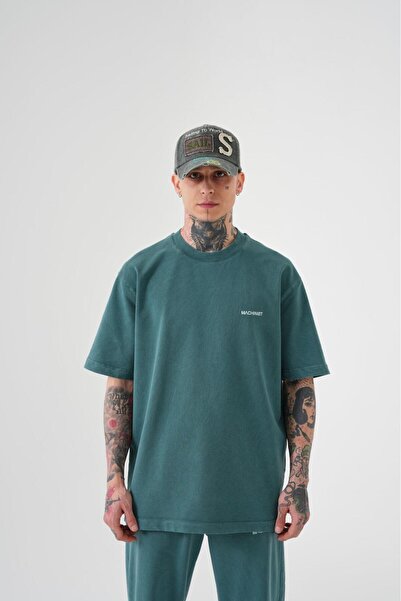 Machinist Tricou relaxat lavabil pentru bărbați, verde ulei