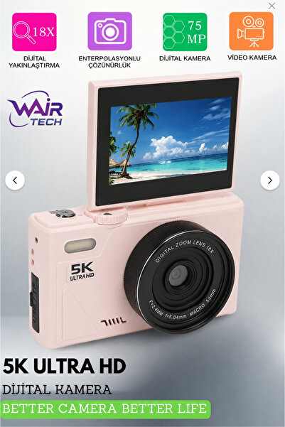 Wair Teknoloji 5K Ultra HD Vlog Kamera – 75MP, WiFi, 18x Zoom, Türkçe Menü