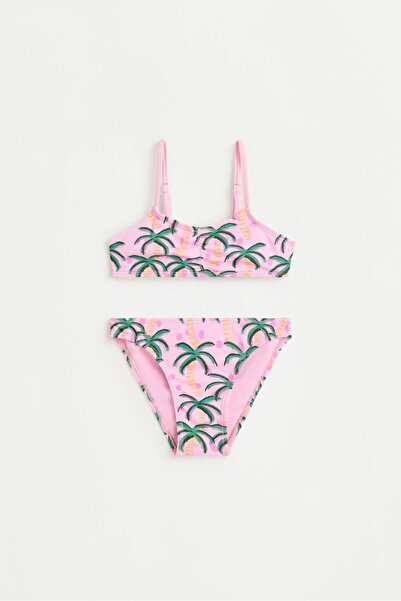 LEFTIES Büzgü detaylı palmiye desenli bikini