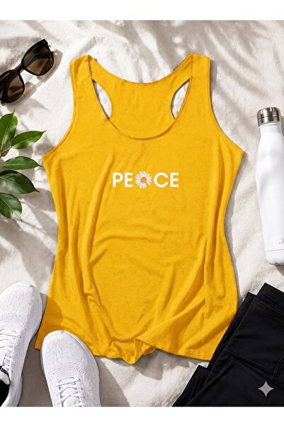FAVORİST Peace Printed Women's (Swimmer) Model Slim Fit Strappy Tshirt