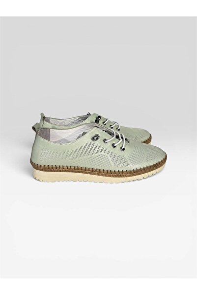 KS KADİR SARAÇ Green Genuine Leather Orthopedic Sole Women's Shoes