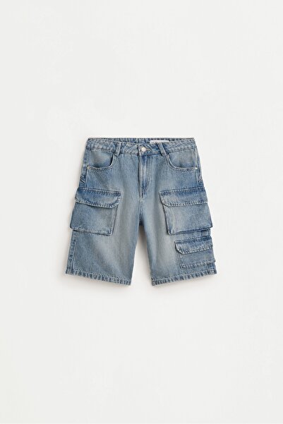 LEFTIES Çok cepli denim kargo bermuda
