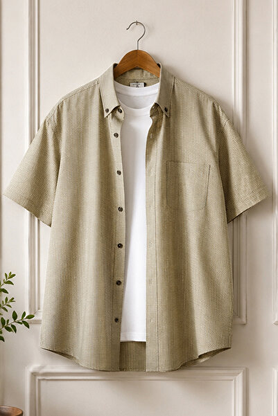 Varetta Men's Mustard Short Sleeve Shirt Plus Size Single Pocket Lapel Button...
