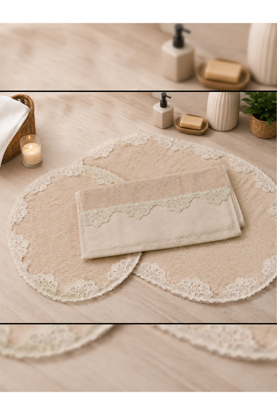 Myevilla Çeyizlik Laced Lace Bath Mat Set with Non-Slip Base and Laced Towel ...