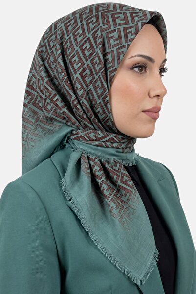hadiora وشاح نسائي منقوش باللون البني النعناعي على شكل حرف F