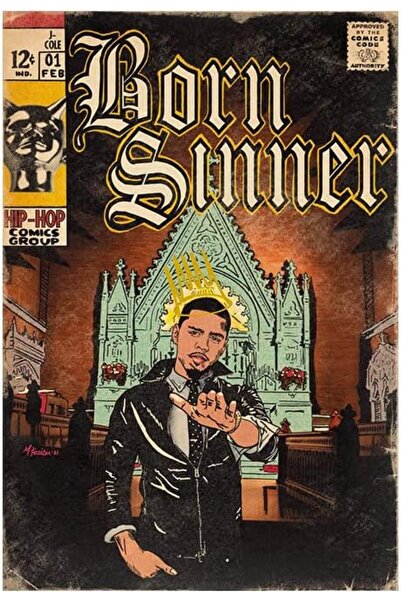 ESSESORIES ملصق جداري لألبوم موسيقى J. Cole Born Sinner، ديكور غرفة ذاتي اللصق