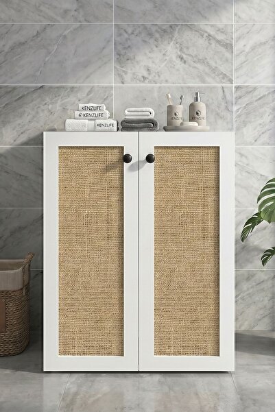 Kenzlife çamaşır makinesi dolabı tatyana mat beyaz 90*70*60 jut kare kapak su...