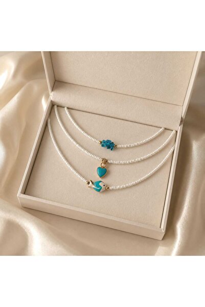 Yağmur Women's Summer Vacation Beach Sea Marine Theme Necklace 3-Piece Set Wh...