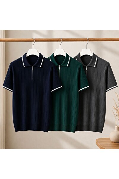 ixir 3-Piece Advantageous Set Men's Poloyaka Knitwear T-Shirt 100% Cotton Pre...