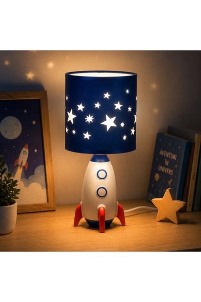 OEM Veioză Rachetă 3D pentru Copii – Lampă de Noptieră cu Abajur Albastru și ...