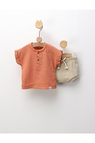 MiniKids Set de vara din muselina, Cool Boy, caramiziu