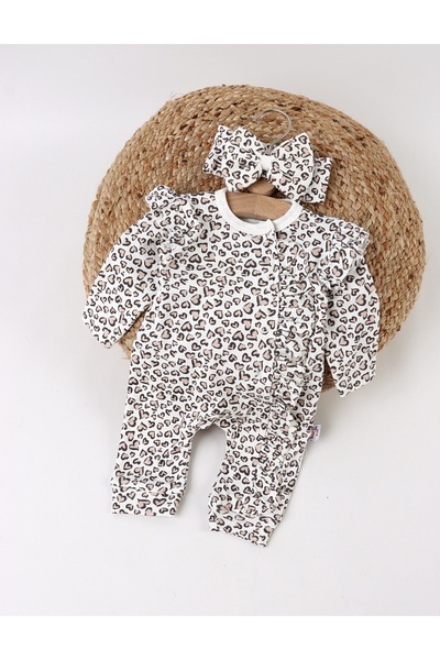MiniKids Salopeta cu bentita, Leopard Inimioare, bej