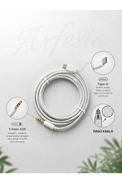 Arfesta كابل صوت من النوع C إلى 3.5 ملم AUX بطول 2 متر