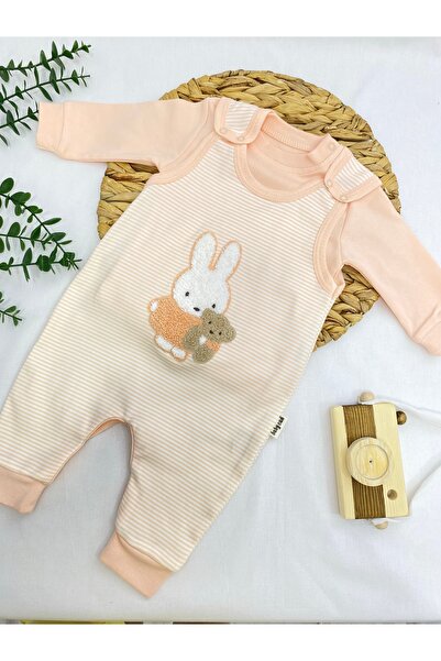 bambubaby ÇİZGİLİ TAVŞAN DETAYLI KIZ BEBEK SEPET TULUM 2li TAKIM BAYRAMLIK (M...