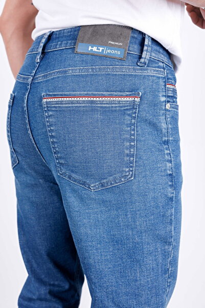 HLT JEANS Erkek Yazlık Şerit Detaylı Mavi Regular Fit Boru Paça Esnek Likralı...
