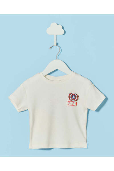 REDTAG Infant Boys White Marvel Placement Print T-Shirt