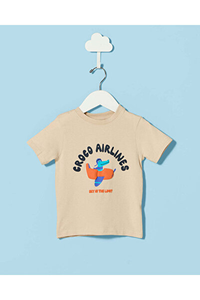 REDTAG Infant Boys Beige Printed T-Shirt