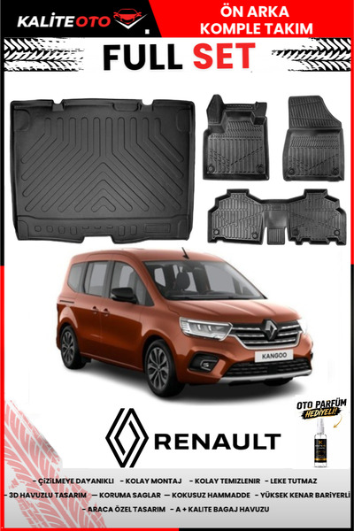 ko kaliteoto Renault Kango 2026 Model 3D Bagaj Havuzu Ve Paspas Seti+Oto Parf...