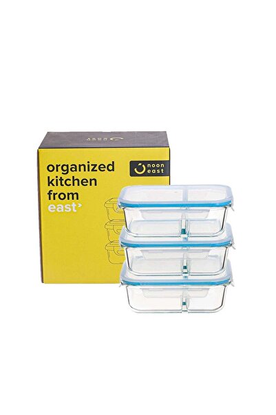 Noon East 3 Pack Borosilicate Glass Food Storage Containers, 2 Compartments, ...
