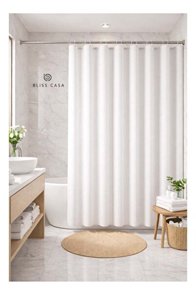 Bliss Casa White Stripe Shower Curtain for Bathroom(180x200 cm), Hotel Qualit...