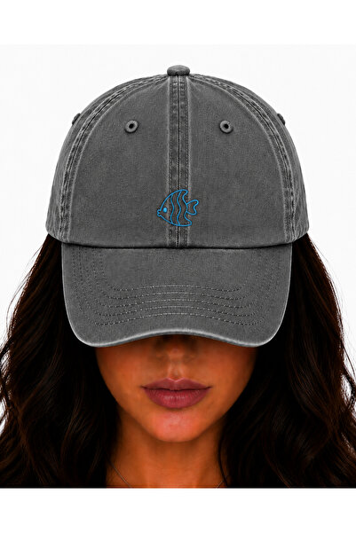 WeavedCo Blue Fish Embroidered Hat, Vintage Washed Baseball Cap (Fishembroide...