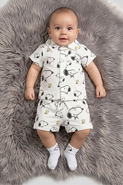 PEANUTS Toddlers Boy 2 Pcs Allover Print Shirt And Shorts Set, White