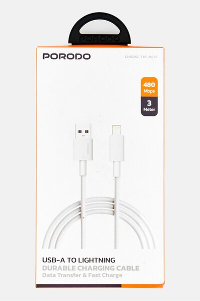 porodo USB-A To Lightning Durable Charging Cable, White