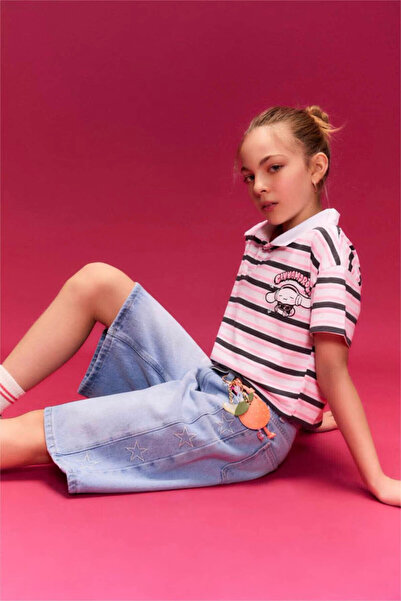 DeFacto 100% pamučna Cinnamoroll prugasta polo majica za devojčice H2682A826SP