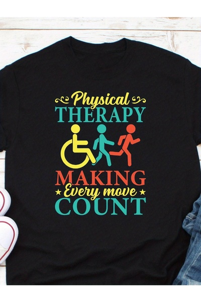 LİNA06 Men's Funny Physical T-Shirt Making Every Move Count with Exercises (W...