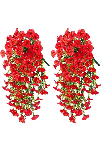 Choice9 2Pcs Red Artificial Hanging Flowers Plants Faux Silk Purple Morning G...