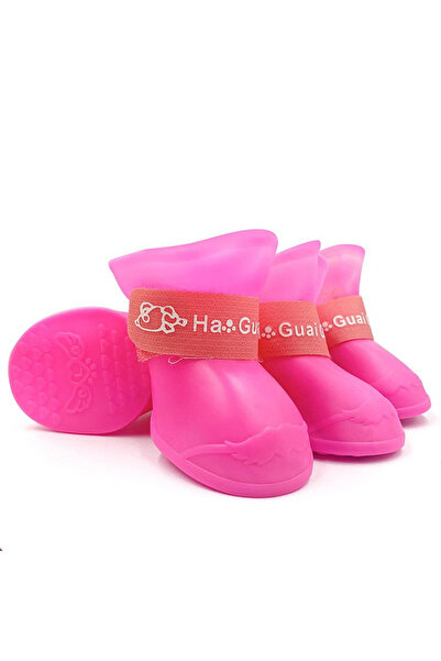 choice2 M Pink Pet silicone rain shoes anti-dirty non-slip waterproof dog sho...